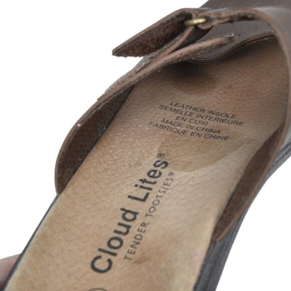 Cloud Lites Tender Tootsies Brown Leather Slide Sandals Velcro Slip On Size 8 - Picture 6 of 9